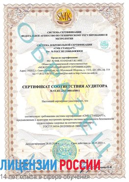 Образец сертификата соответствия аудитора №ST.RU.EXP.00014300-1 Ефремов Сертификат OHSAS 18001